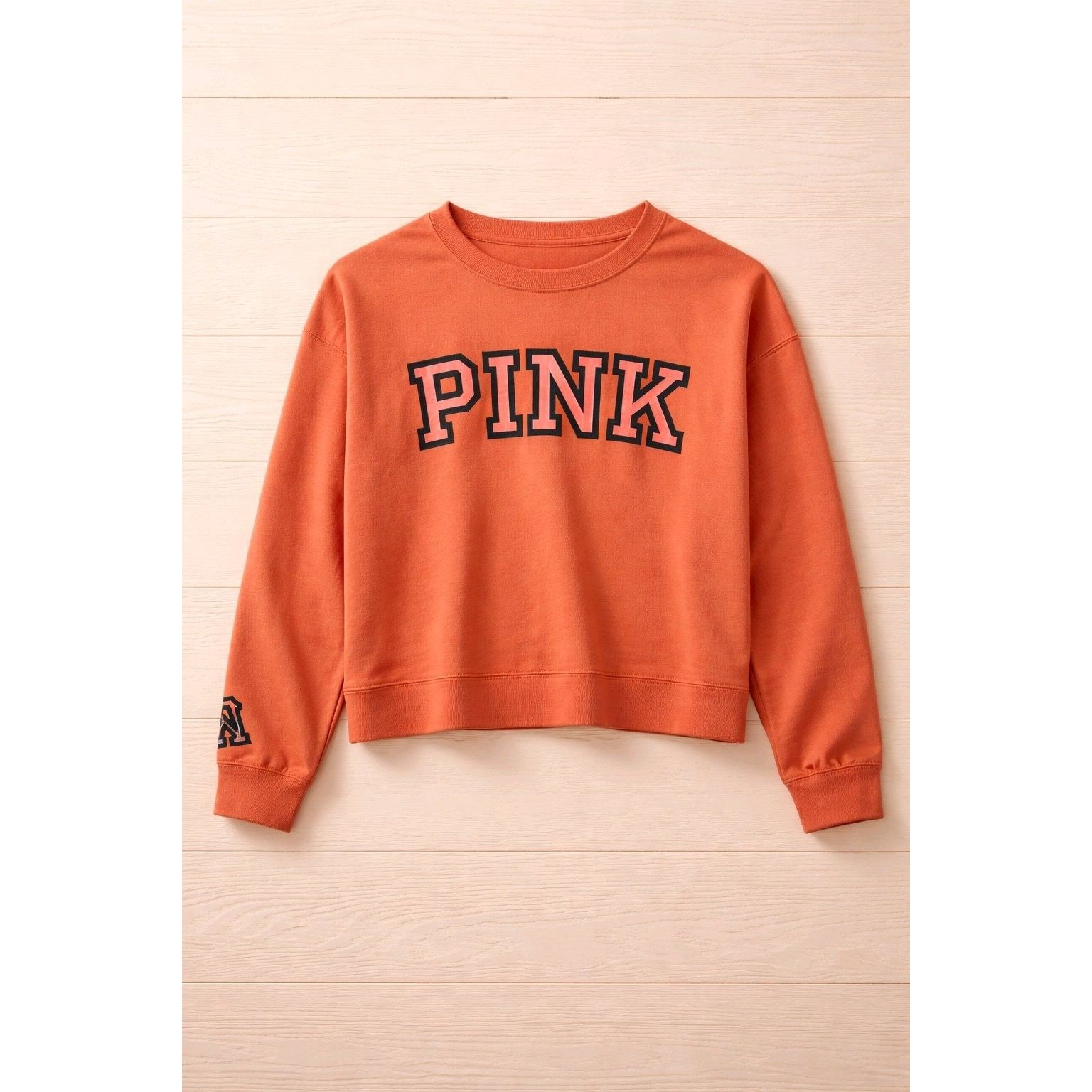Victoria's Secret Pink Lt Orange Crewneck Sweatshirt With Black Logo Small